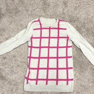 J. crew oatmeal and pink windowpane Teddie sweater